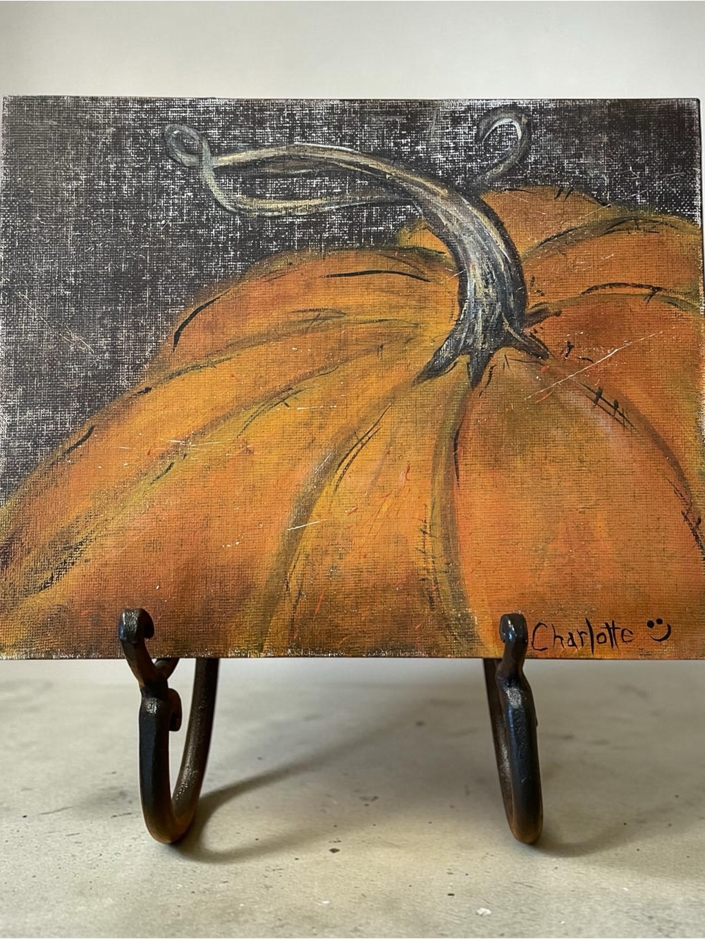Handpainted Rustic Pumpkin Canvas Wall Art by Charlotte - Picture 2 of 2